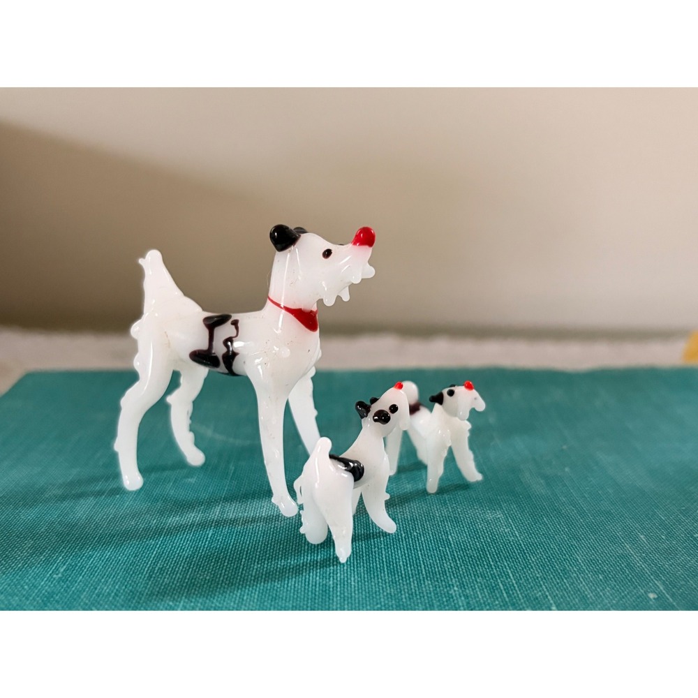 Vintage Miniature Lampwork Glass Dog Family Fox Terrier Figurines 3pc